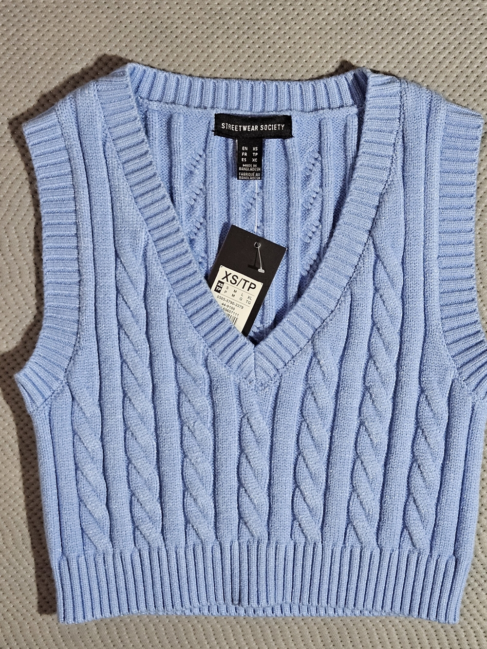 Streetwear Society Cable Knit V-Neck Sweater Vest - Light Blue